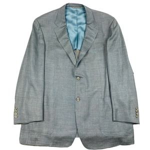 Canali 1934 Current Gray Blue Wool Linen Silk Mens Blazer Size 52L Excellent